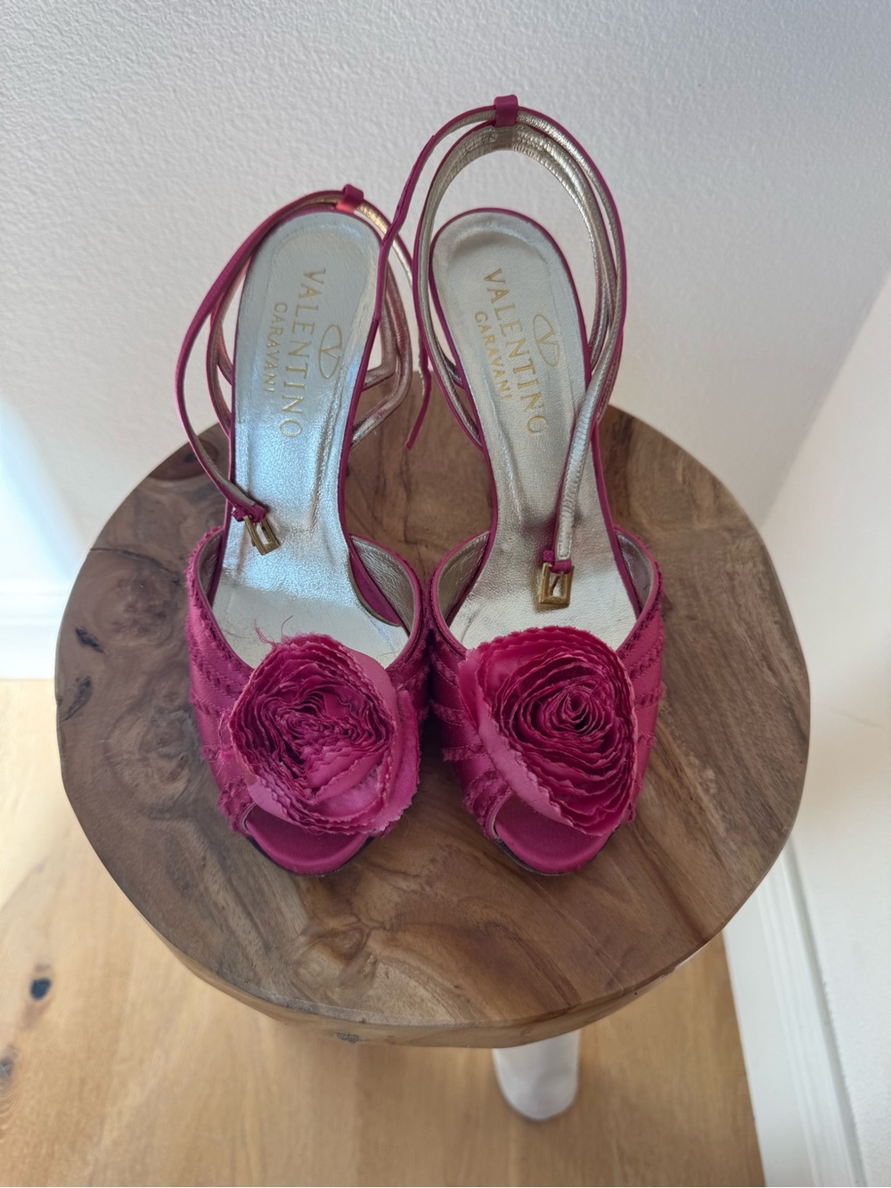 Vintage Valentino Garavani Fuchsia Satin Rosette Heels